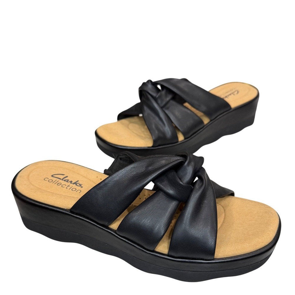 Clarks Black Knot-Front Wedge Slides